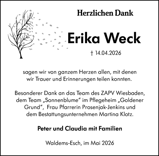 Traueranzeige von Erika Weck von Camberger Anzeiger