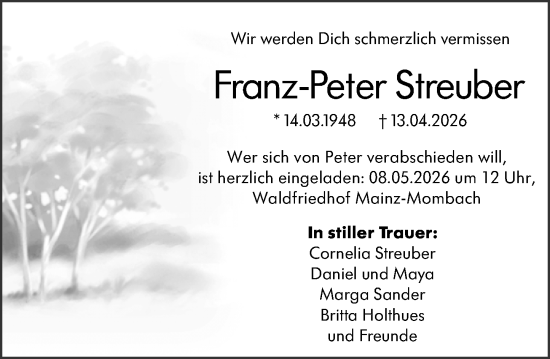 Traueranzeige von Franz-Peter Streuber von Allgemeine Zeitung Rheinhessen-Nahe