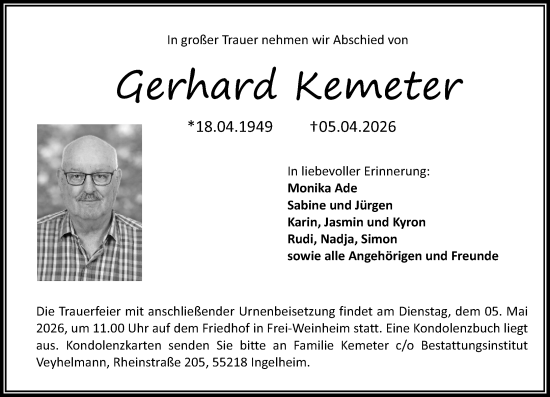Traueranzeige von Gerhard Kemeter von Allgemeine Zeitung Rheinhessen-Nahe