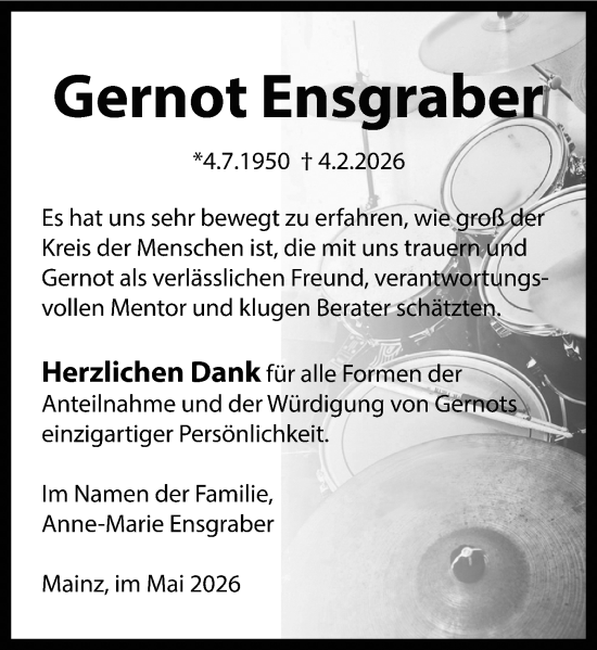 Traueranzeige von Gernot Ensgraber von Allgemeine Zeitung Mainz
