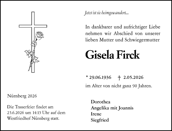 Traueranzeige von Gisela Firck von Dill Block