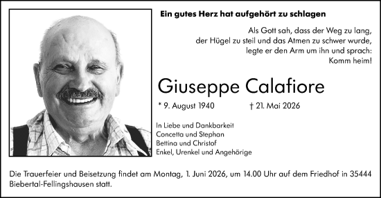 Traueranzeige von Giuseppe Calafiore von Hinterländer Anzeiger