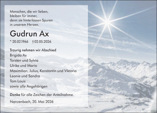 Traueranzeige von Gudrun Ax von Dill Block