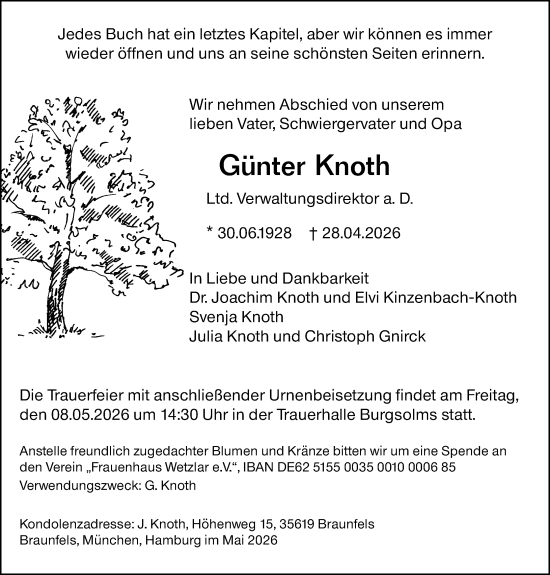 Traueranzeige von Günter Knoth von Wetzlarer Neue Zeitung