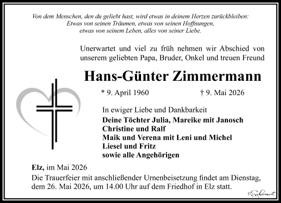 Traueranzeige von Hans-Günter Zimmermann von Wetzlarer Neue Zeitung