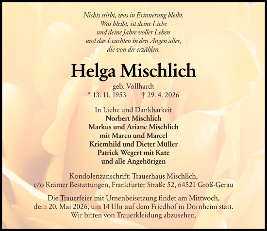 Traueranzeige von Helga Mischlich von Groß-Gerauer Echo
