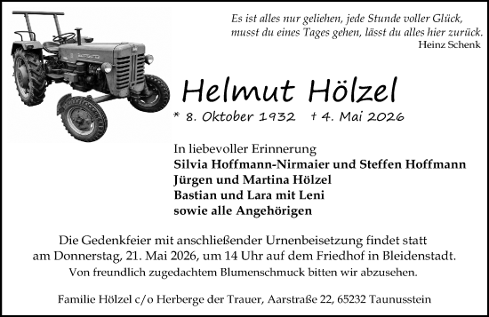 Traueranzeige von Helmut Hölzel von Wiesbadener Kurier