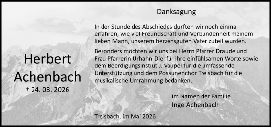 Traueranzeige von Herbert Achenbach von Hinterländer Anzeiger