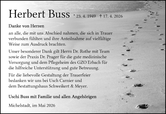 Traueranzeige von Herbert Buss von Odenwälder Echo