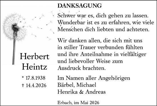 Traueranzeige von Herbert Heintz von Camberger Anzeiger