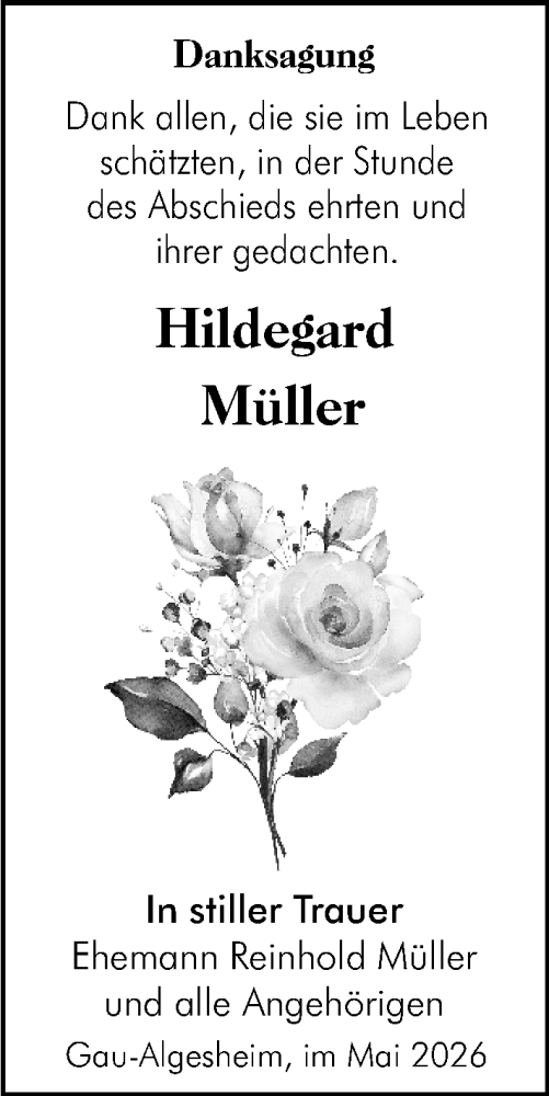 Traueranzeige von Hildegard Müller von Allgemeine Zeitung Rheinhessen-Nahe