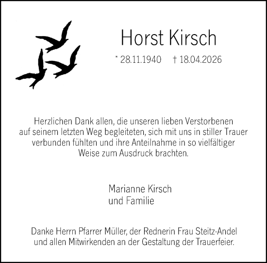 Traueranzeige von Horst Kirsch von Hochheimer Zeitung