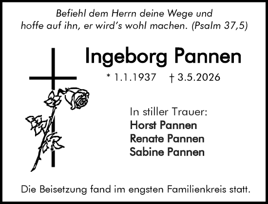 Traueranzeige von Ingeborg Pannen von Darmstädter Echo