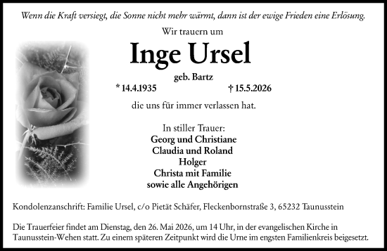 Traueranzeige von Inge Ursel Ursel von Idsteiner Land/Untertaunus