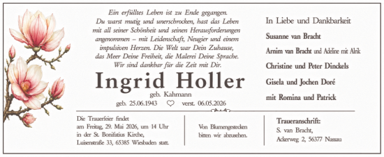 Traueranzeige von Ingrid Holler von Wiesbadener Kurier
