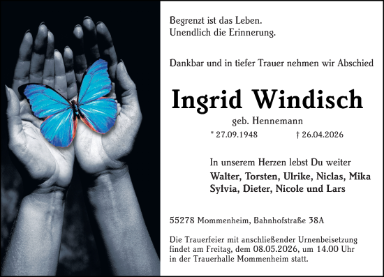 Traueranzeige von Ingrid Windisch von Allgemeine Zeitung Mainz