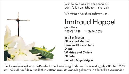 Traueranzeige von Irmtraud Happel von Hinterländer Anzeiger