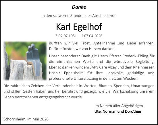 Traueranzeige von Karl Egelhof von Allgemeine Zeitung Alzey