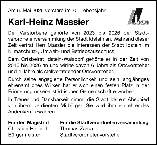 Traueranzeige von Karl-Heinz Massier von Idsteiner Land/Untertaunus