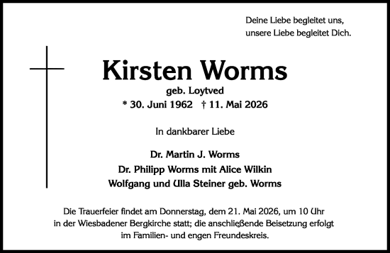 Traueranzeige von Kirsten Worms von Wiesbadener Kurier