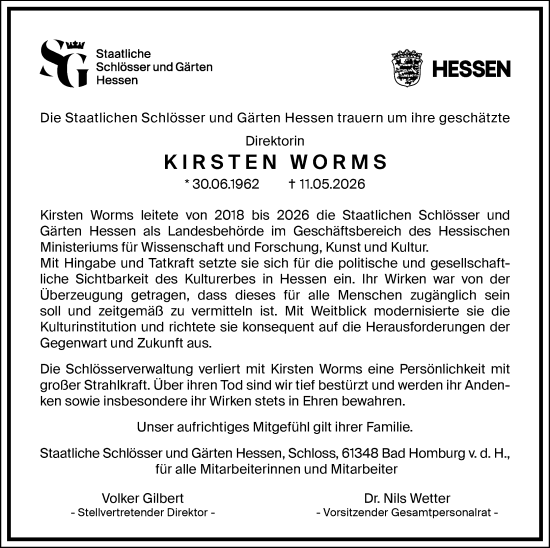 Traueranzeige von Kirsten Worms von Wiesbadener Kurier
