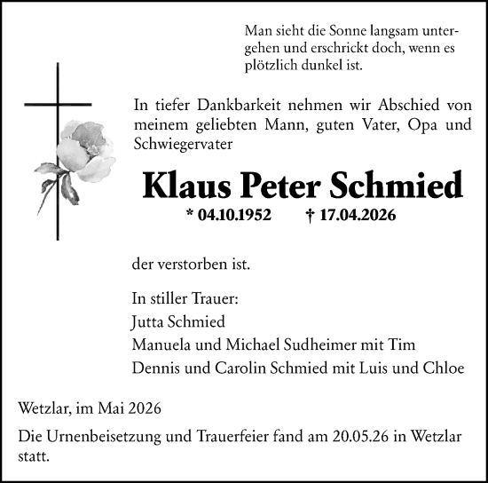 Traueranzeige von Klaus Peter Schmied von Wetzlarer Neue Zeitung