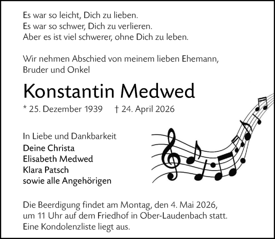 Traueranzeige von Konstantin Medwed von Starkenburger Echo
