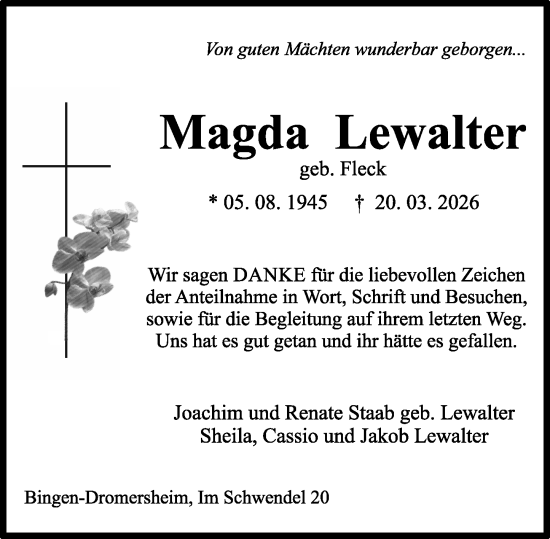 Traueranzeige von Magda Lewalter von Binger-/Ingelheimer Wochenblatt