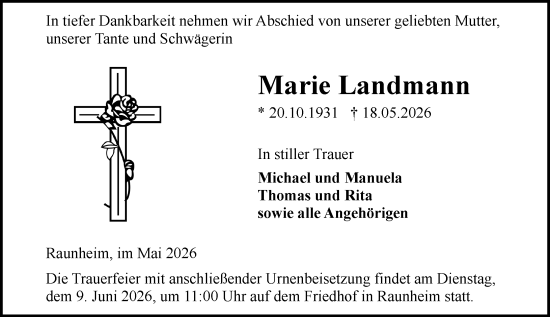 Traueranzeige von Marie Landmann von Rüsselsheimer Echo