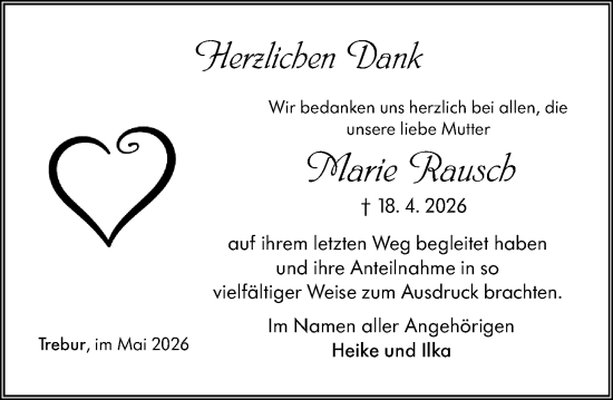 Traueranzeige von Marie Rausch von Groß-Gerauer Echo