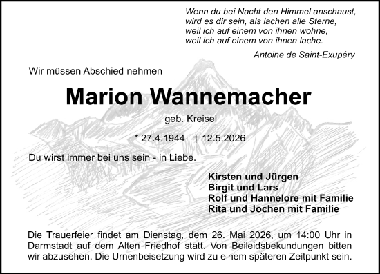 Traueranzeige von Marion Wannemacher von Darmstädter Echo