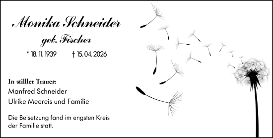 Traueranzeige von Monika Schneider von Rüsselsheimer Echo
