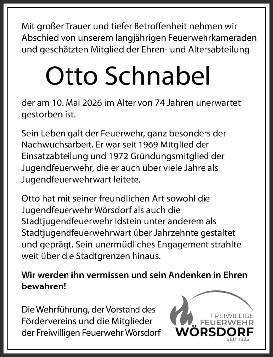Traueranzeige von Otto Schnabel von Idsteiner Land/Untertaunus