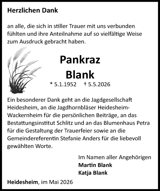 Traueranzeige von Pankraz Blank von Allgemeine Zeitung Mainz