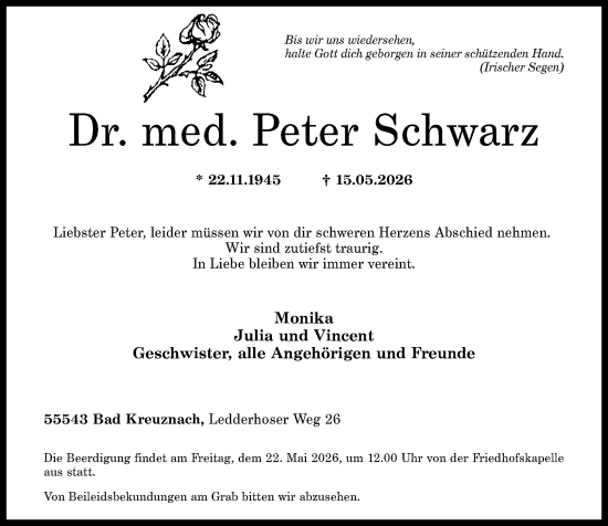 Traueranzeige von Peter Schwarz von Allgemeine Zeitung Rheinhessen-Nahe