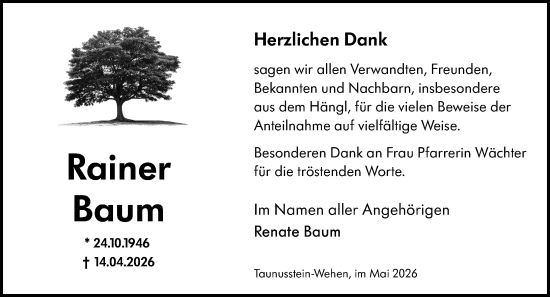 Traueranzeige von Rainer Baum von Idsteiner Land/Untertaunus