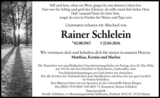 Traueranzeige von Rainer Schlelein von Allgemeine Zeitung Mainz