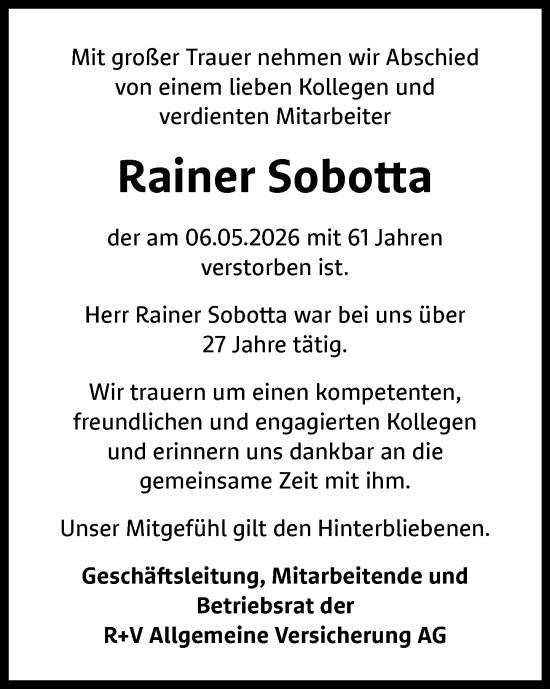 Traueranzeige von Rainer Sobotta von Wiesbadener Kurier
