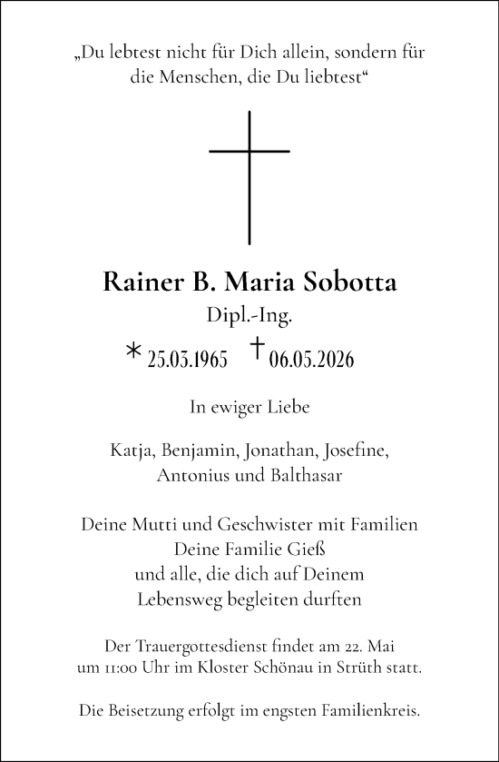 Traueranzeige von Rainer B. Maria Sobotta von Wiesbadener Kurier