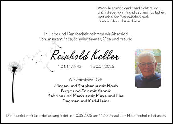 Traueranzeige von Reinhold Keller von Darmstädter Echo