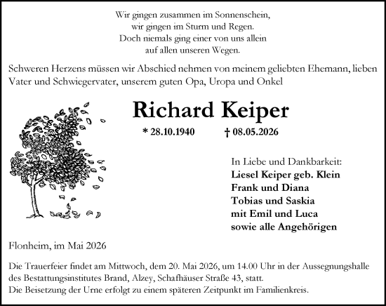 Traueranzeige von Richard Keiper von Allgemeine Zeitung Alzey