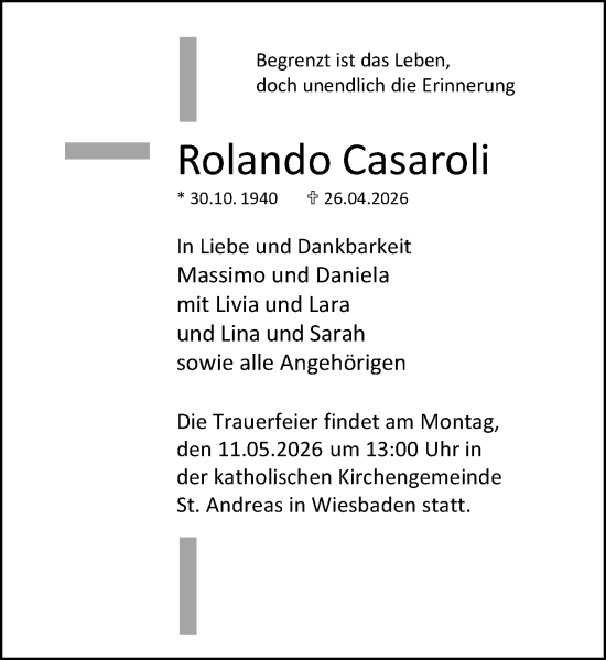 Traueranzeige von Rolando Casaroli von Wiesbadener Kurier