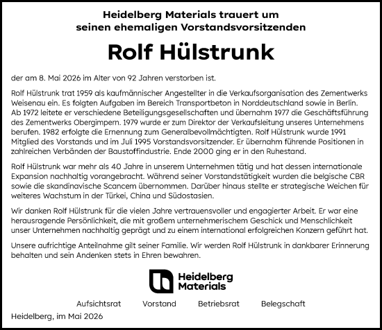 Traueranzeige von Rolf Hülstrunk von Allgemeine Zeitung Mainz