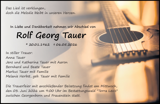 Traueranzeige von Rolf Georg Tauer von Rheingau Kurier