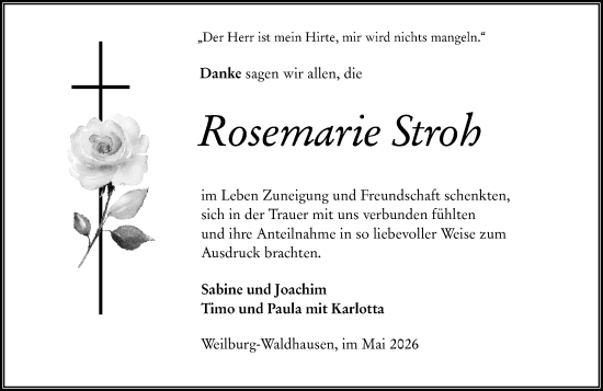 Traueranzeige von Rosemarie Stroh von Weilburger Tageblatt