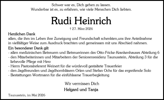 Traueranzeige von Rudi Heinrich von Idsteiner Land/Untertaunus