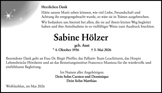 Traueranzeige von Sabine Hölzer von Groß-Gerauer Echo