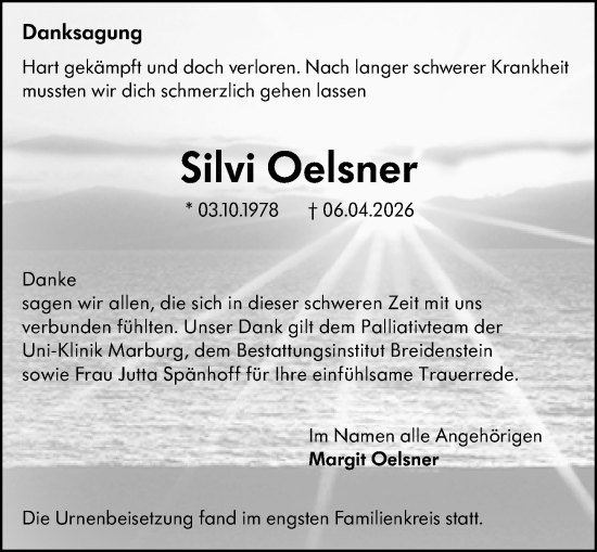 Traueranzeige von Silvi Oelsner von Hinterländer Anzeiger