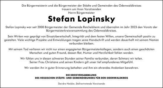Traueranzeige von Stefan Lopinsky von Odenwälder Echo