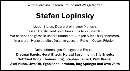 Traueranzeige von Stefan Lopinsky von Odenwälder Echo